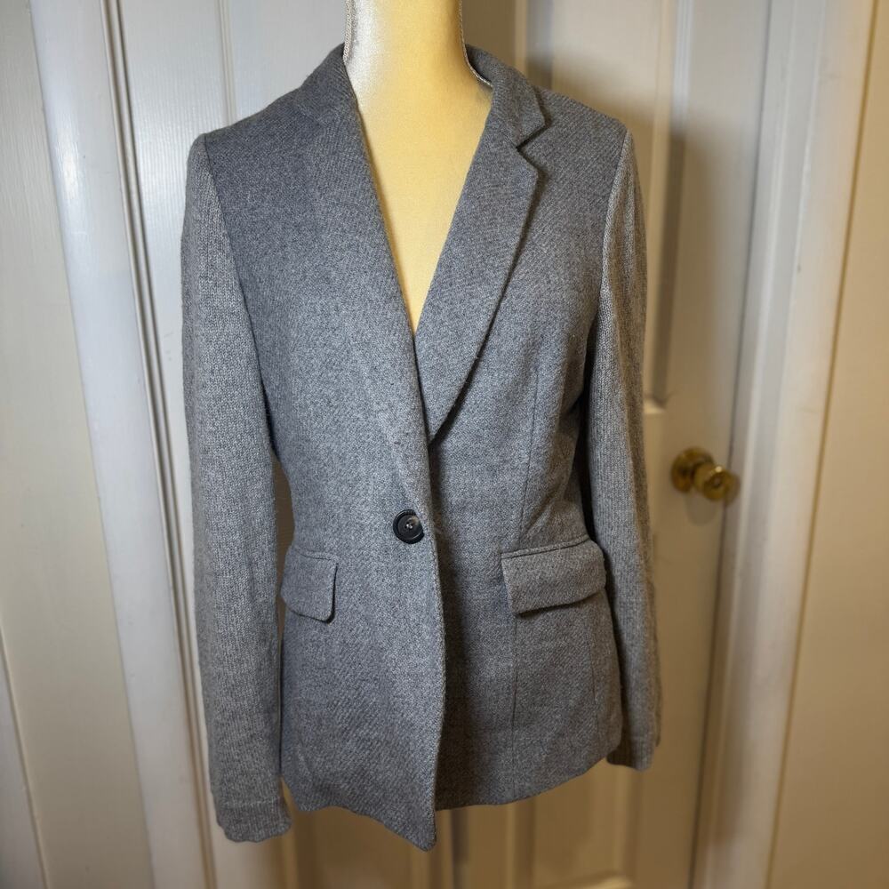 Peserico Single-Breasted Wool Silk Cashmere Blend Knit Sleeve Blazer Grey 44IT